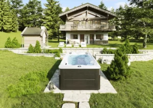 Hot Tub Vs. Swim Spa: Which One Is Right For Your Utah Backyard? - Take A Break Spas And Billiards Uncategorized Jacuzzi Swim Spa Installed In Backyard Of Mountain Home In Holladay Utah
