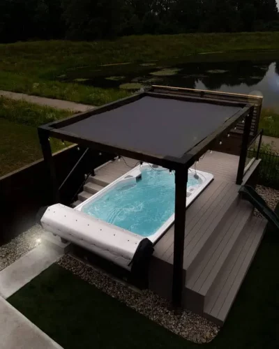 swim spa from swimlife with steps and pergola